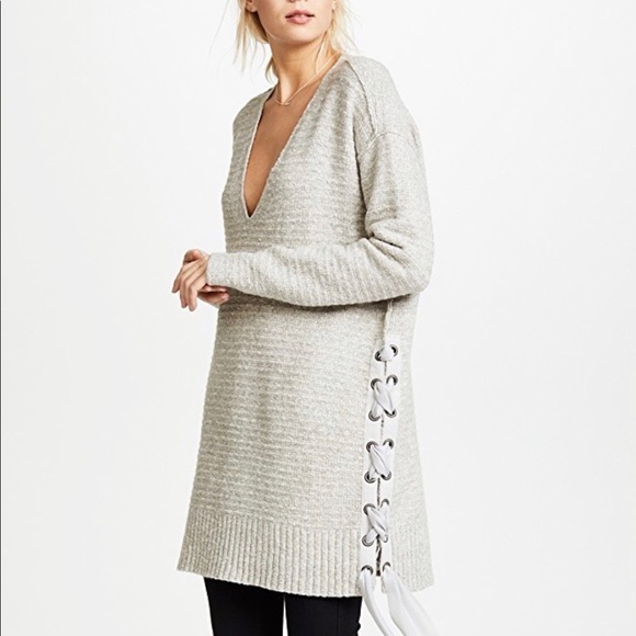 3/$30 NWT Free people heart it laces sky sweater extra long chunky knit sweater - Picture 3 of 8